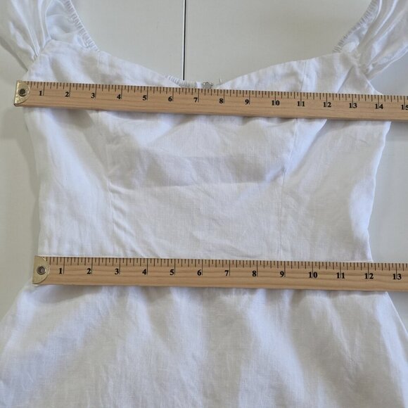 Reformation Linen Mini Dress Sz 2 White Smoked Back Lined Sleeveless Monochrome - Picture 4 of 15